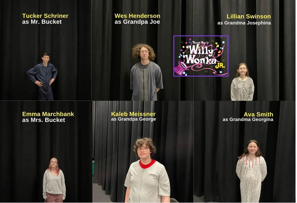 Tucker Schriner as Mr. Bucket, Wes Henderson as Grandpa Joe, Lillian Swinson as Grandma Josephina, Emma Marchbank as Mrs. Bucket, Kaleb Meissner as Grandpa George and Ava Smith as Grandma Georgina