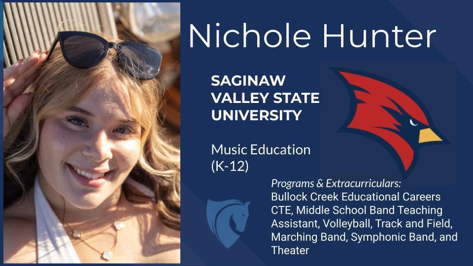 Nichole Hunter is attending Saginaw Valley State University in Saginaw, Michigan. Along with programs and extracurriculars she was a part of