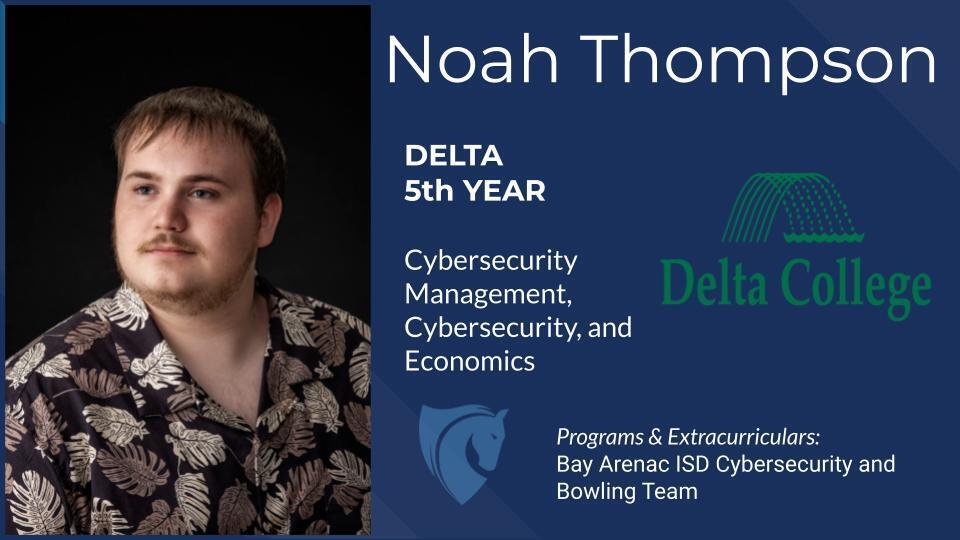 Noah Thompson, Delta College, Cybersecurity, Economics, etc. 
