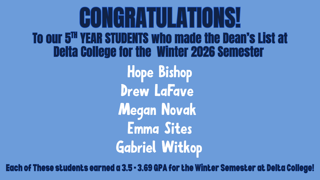 Dean's List, Delta College, Winter Semester, MECHS students