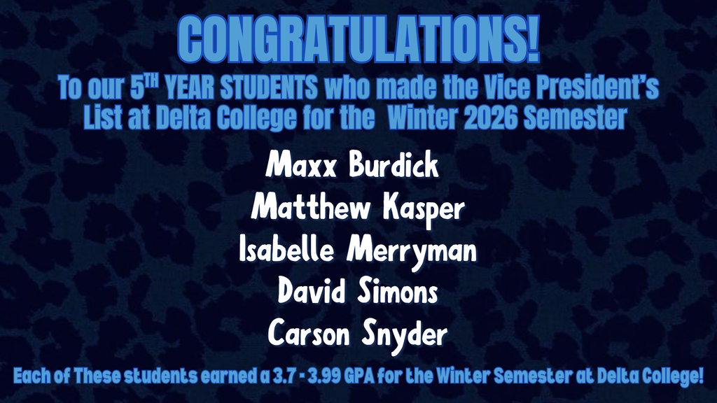 Vice President's List, Delta College, Winter Semester, MECHS students