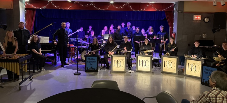 MECHS Jazz Band posing for a photo at the Zal Gaz Grotto Music Hall in Ann Arbor Michigan  