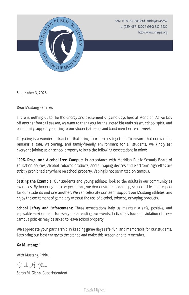 Letter to families