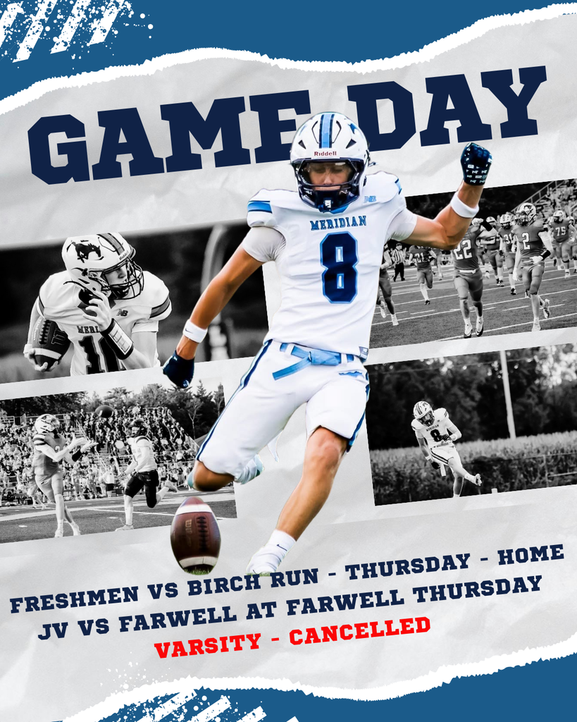 Football game update post indicating this friday's game that was home has been cancelled. Other games still on as scheduled.