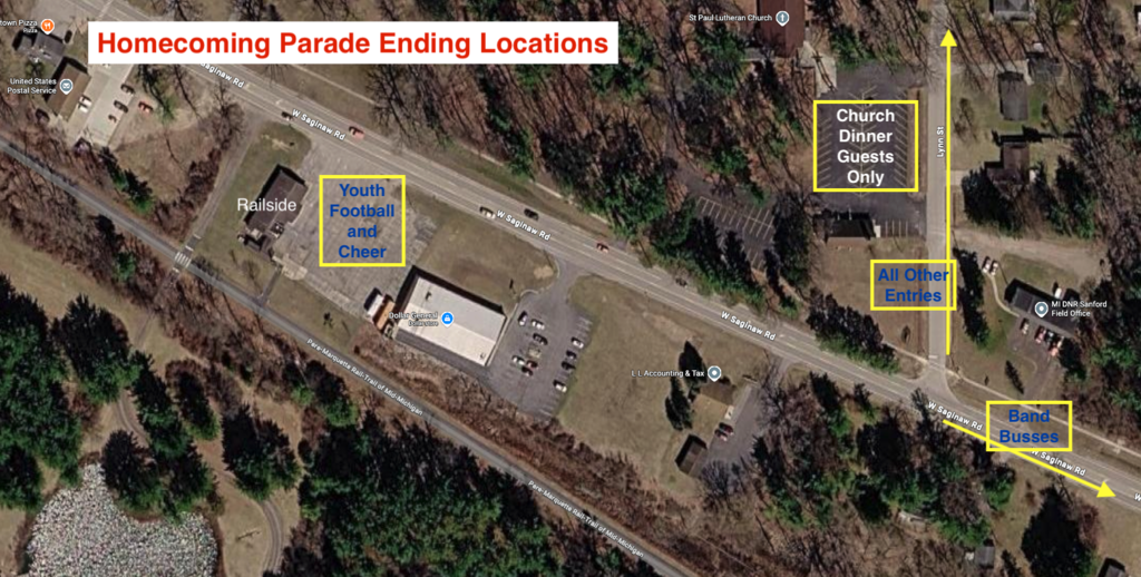 Parade ending map aerial view for ending of the parade for participants.