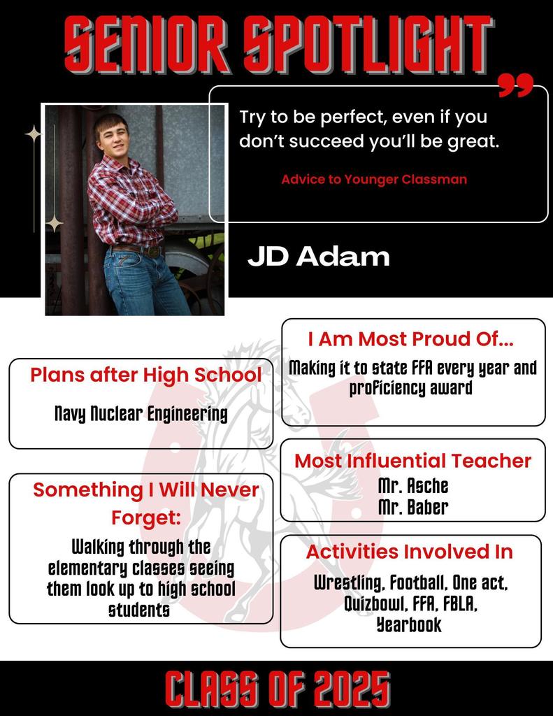 Senior Spotlight: JD Adam. See post for more information.