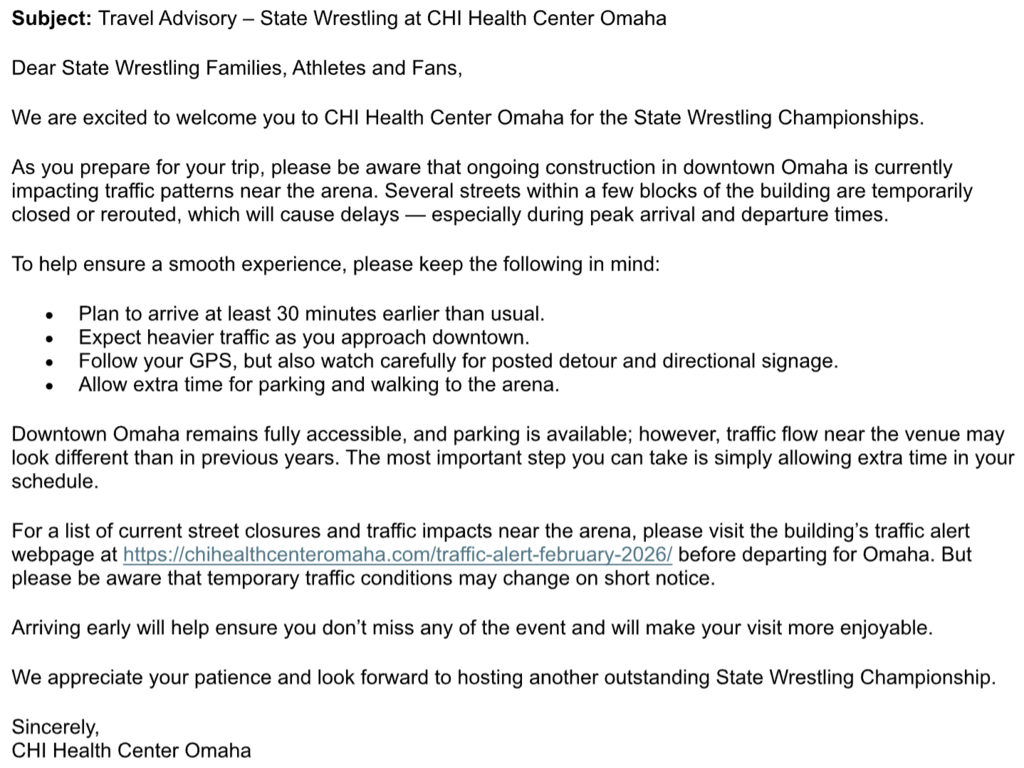 Wrestling Traffic Information