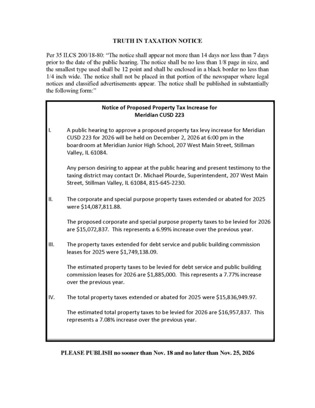 Truth in taxation notice