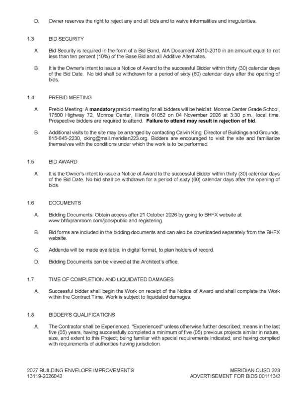 2027 Building Envelope Improvements - Advertisement for Bid Abbreviated