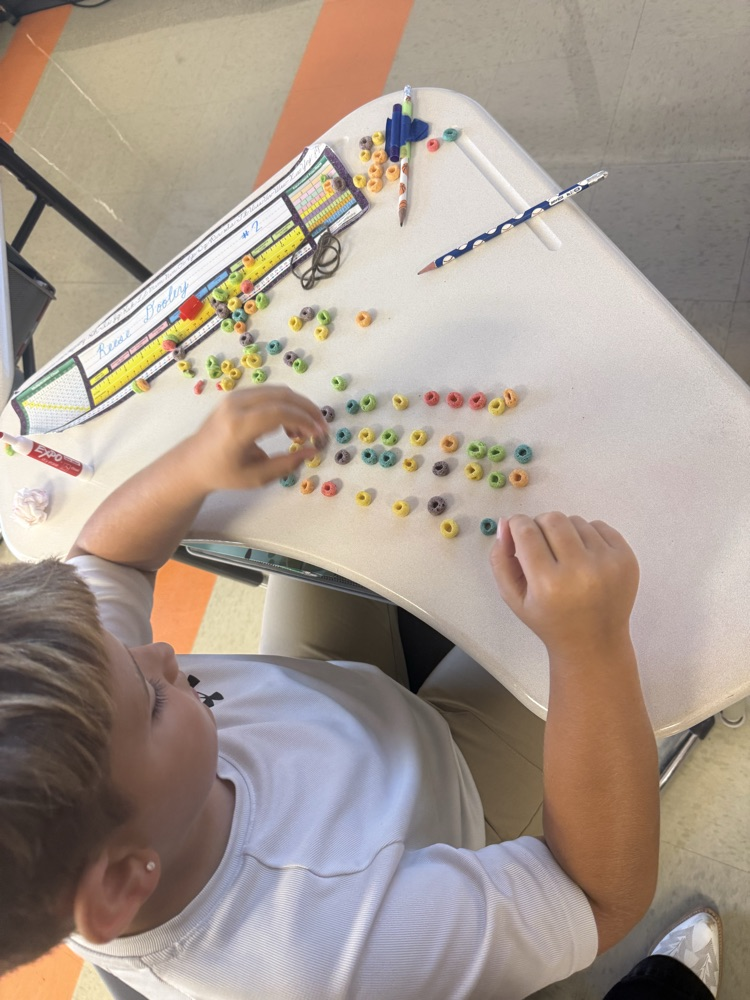 3rd graders are learning about the distributive property of multiplication by making fruit loop arrays!