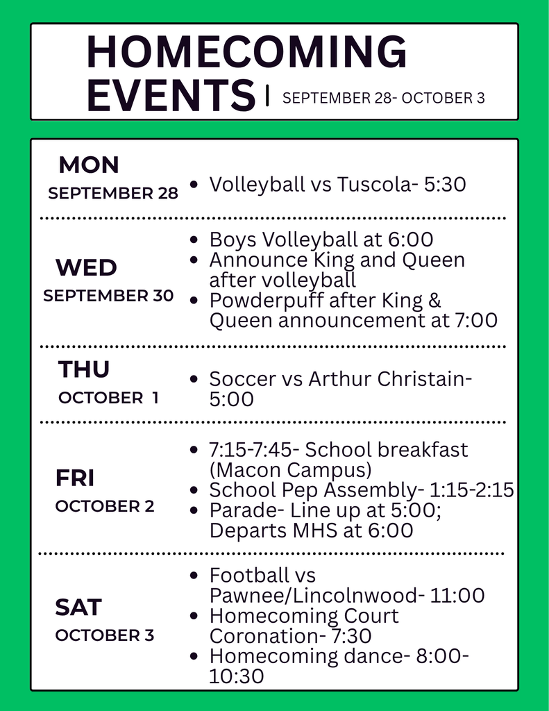 2026 Homecoming Schedule