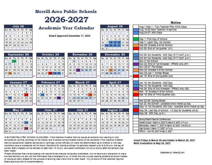 Picture of 2026-2027 School Year Calendar