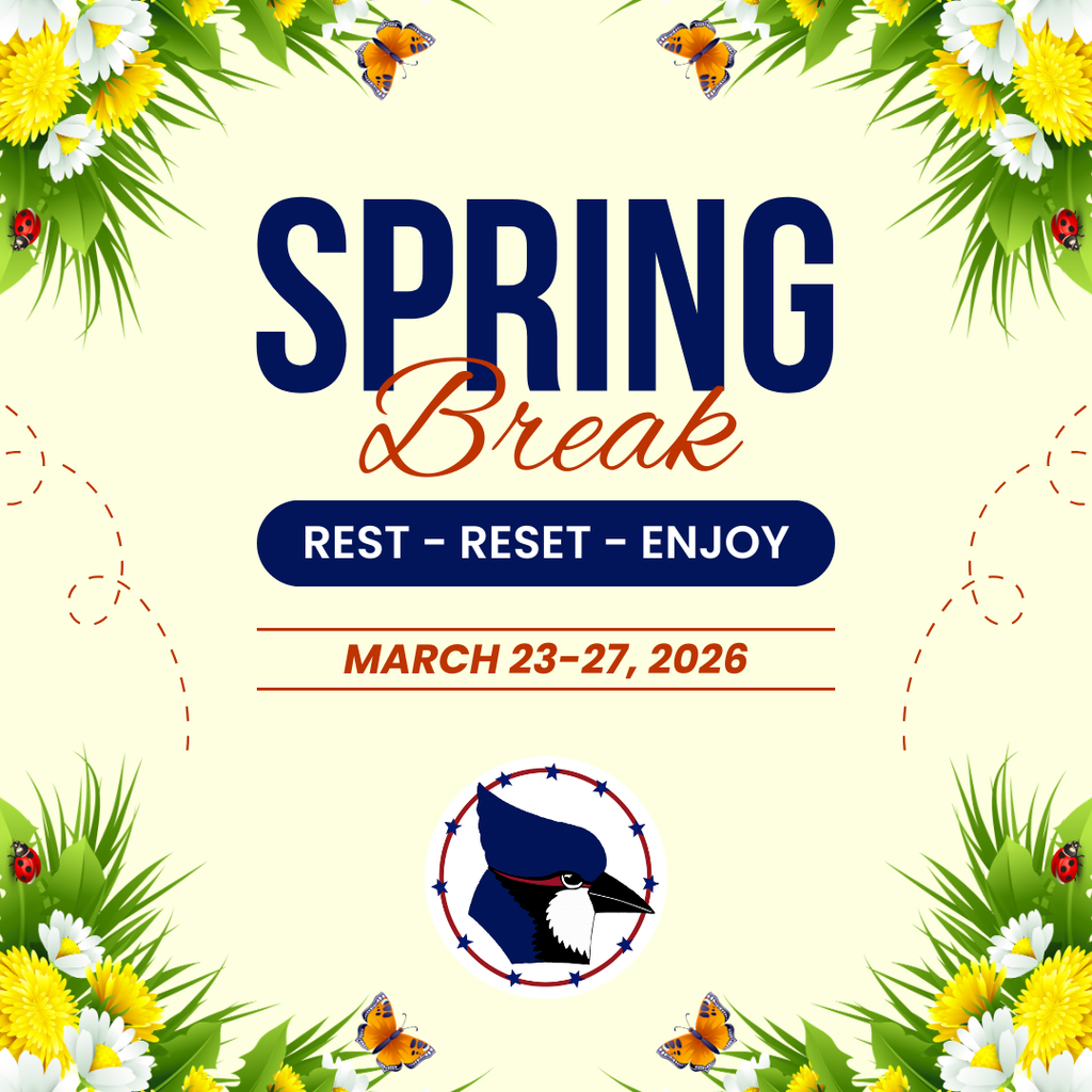 Spring doodle with the words, "Spring Break, rest-reset-enjoy - March 23-27, 2026" with the MAPS Logo