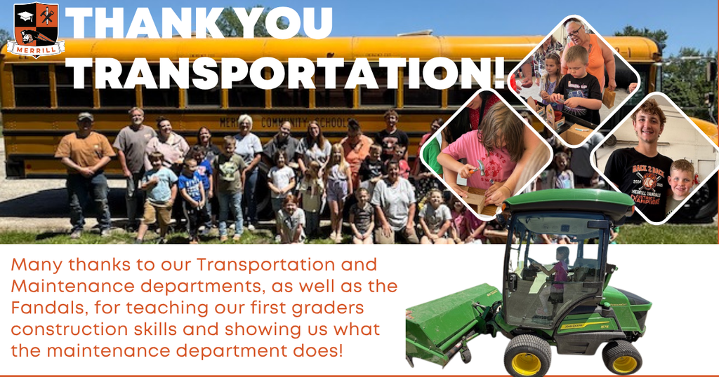 Image of students and bus drivers by the bus with a big thank you above it!
