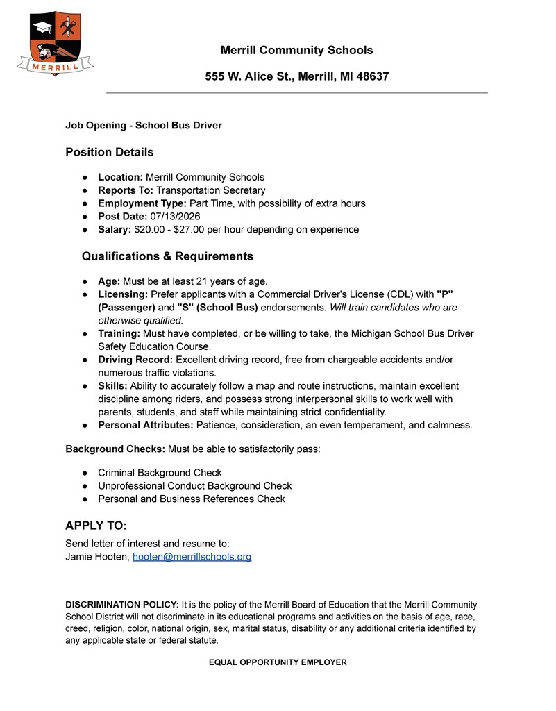 Job Opening - Bus Driver
