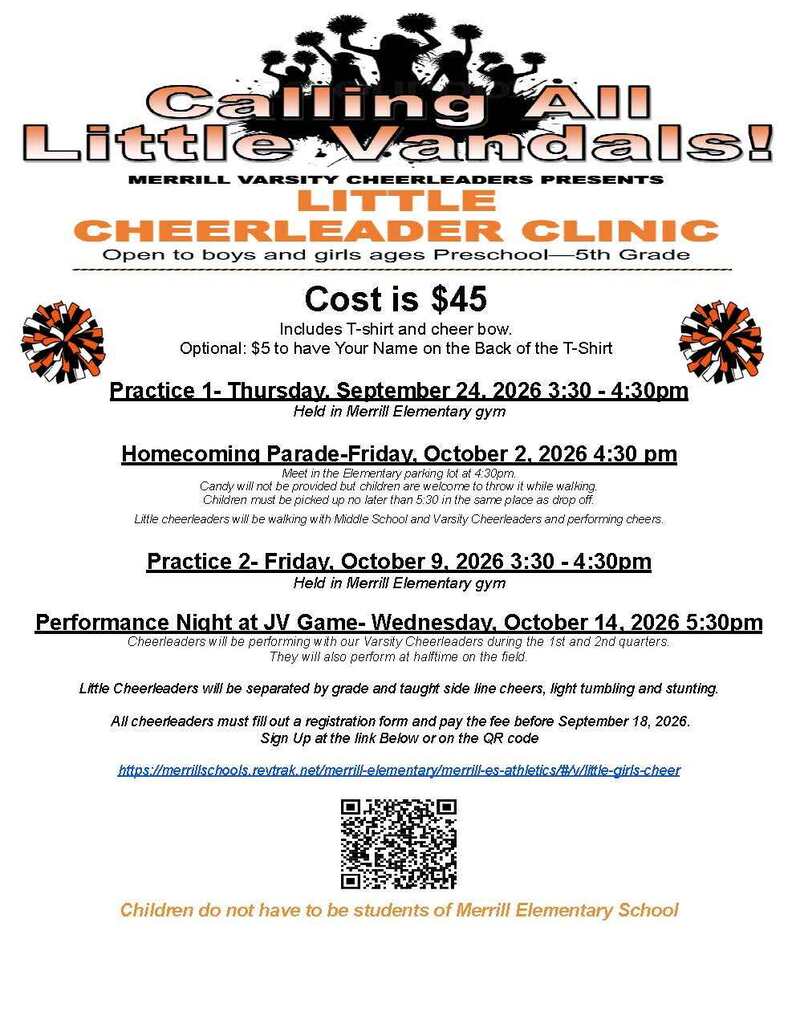 Calling all little cheerleaders flyer