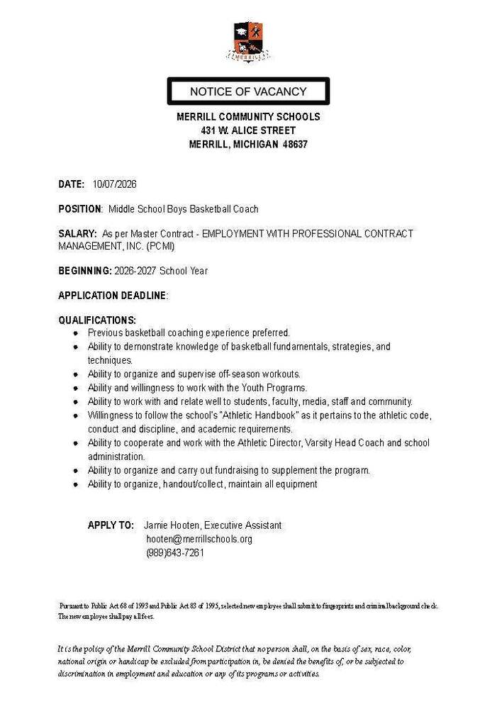 Middle School Boys Basketball Coach