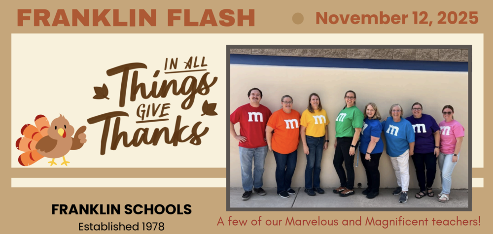 Franklin Teachers wearing M&M shirts for a spirit day.