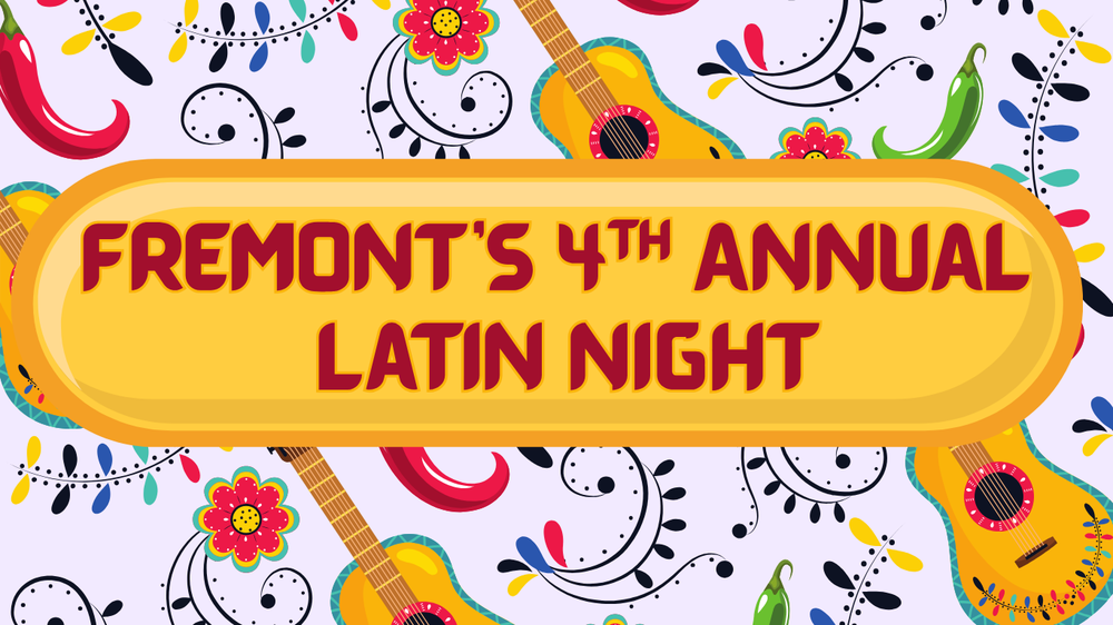 Latin Night with flowers, hot peppers and guitars with lots of yellow and red coloring