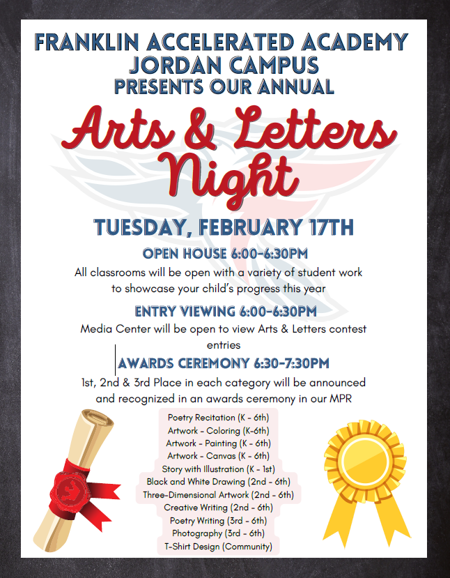 Flyer detailing Arts & Letters Night Categories