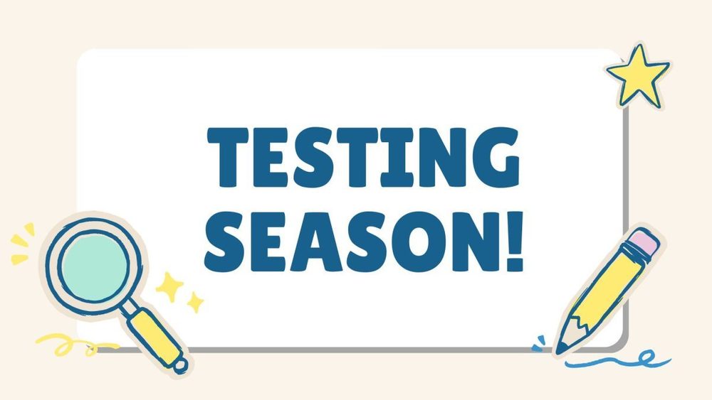 Banner that reads, "Testing Season," with a pencil, star, and magnifying glass.