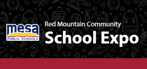 Decorative banner reading Red Mountain Community School Expo