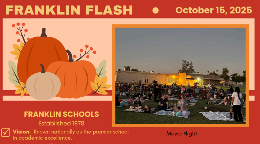 Franklin movie night with parents and students watching on the field.