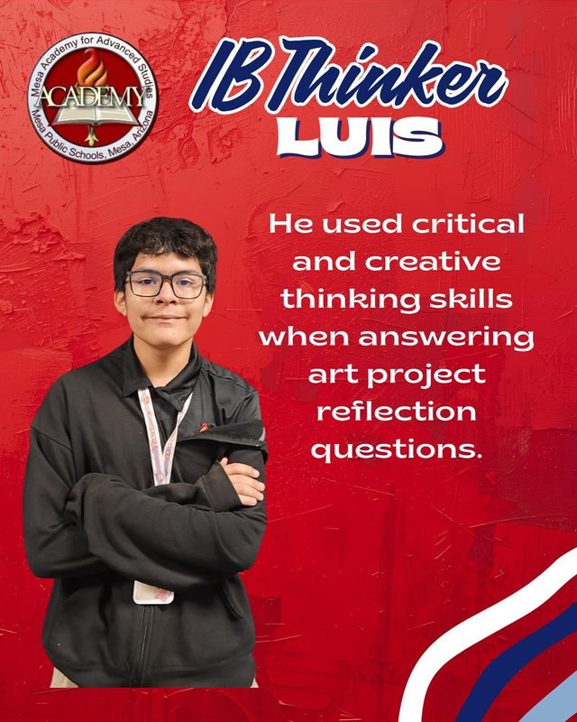 Luis IB Thinker He used critical and creative thinking skills when answering art project reflection questions.