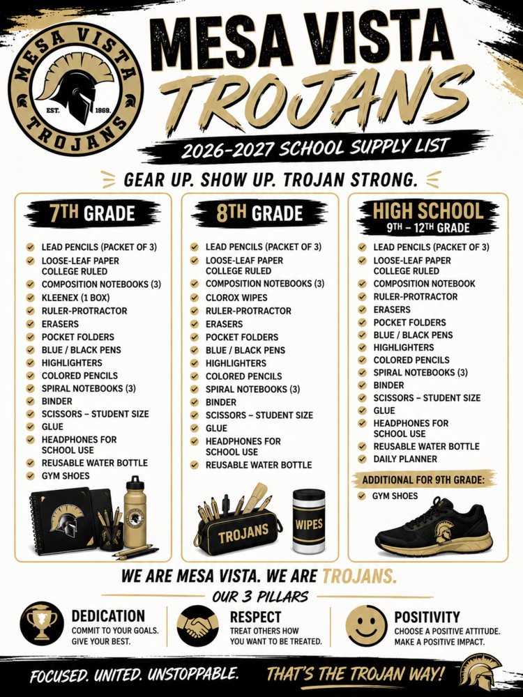 School Supply List Middle/High School