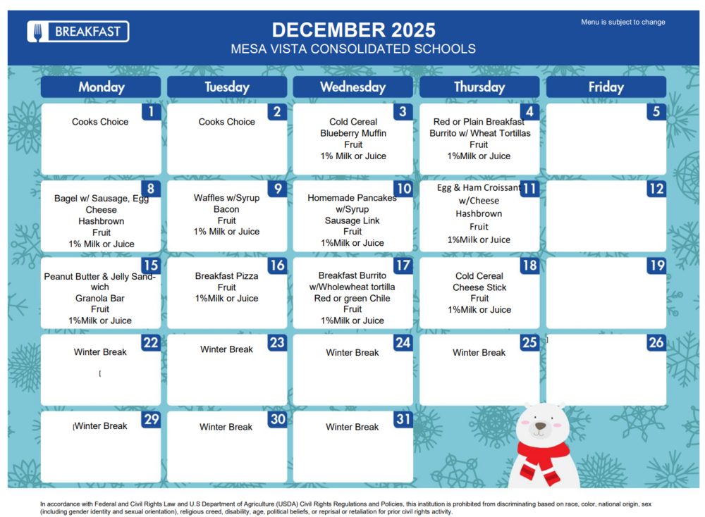 December Breakfast Menu