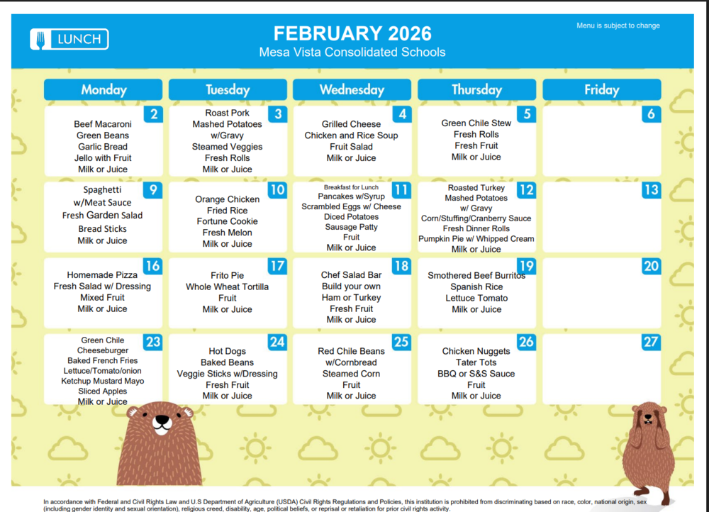 February Lunch Menu