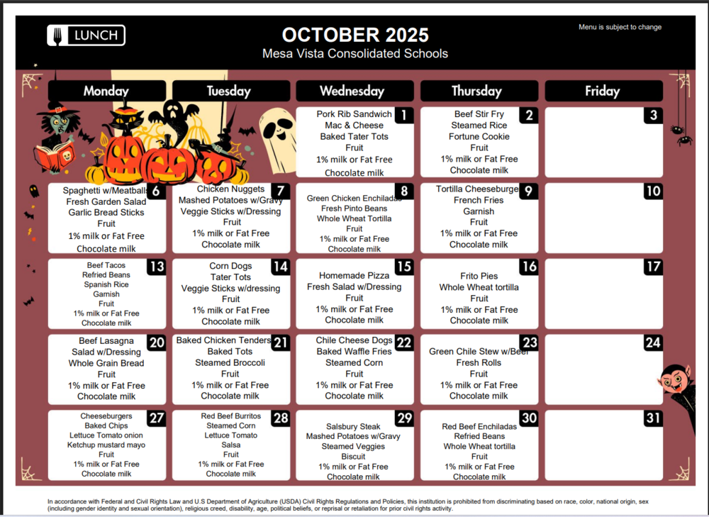 October Lunch Menu