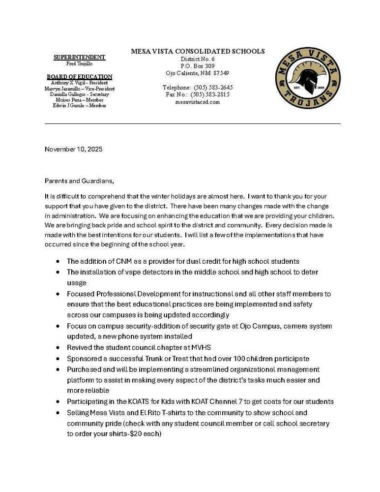 Parent Letter Nov 11 2025