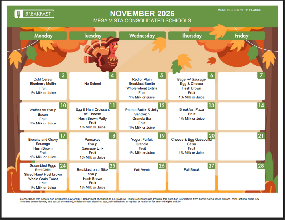 November Breakfast Menu