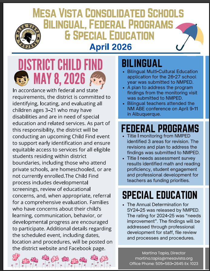 April Federal Programs/SPED Report