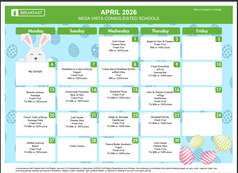 April Breakfast Menu