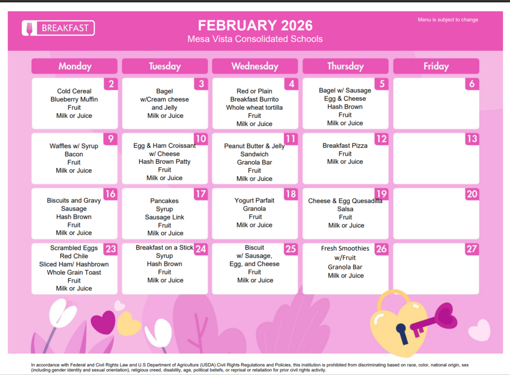 February Breakfast Menu