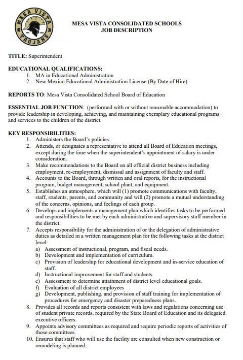 Superintendent - Job Opening