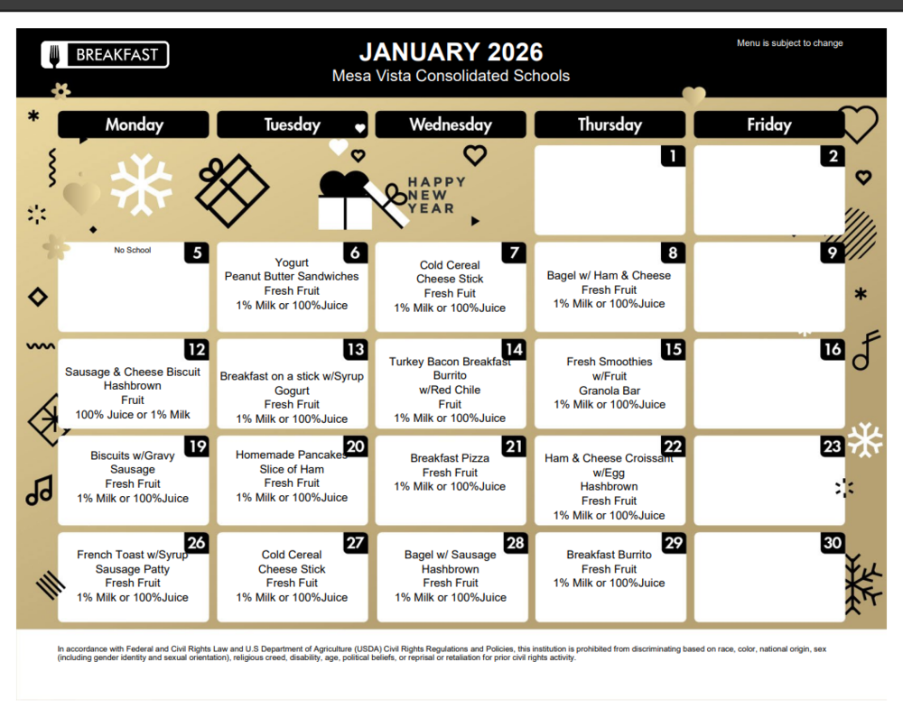 January Breakfast Menu