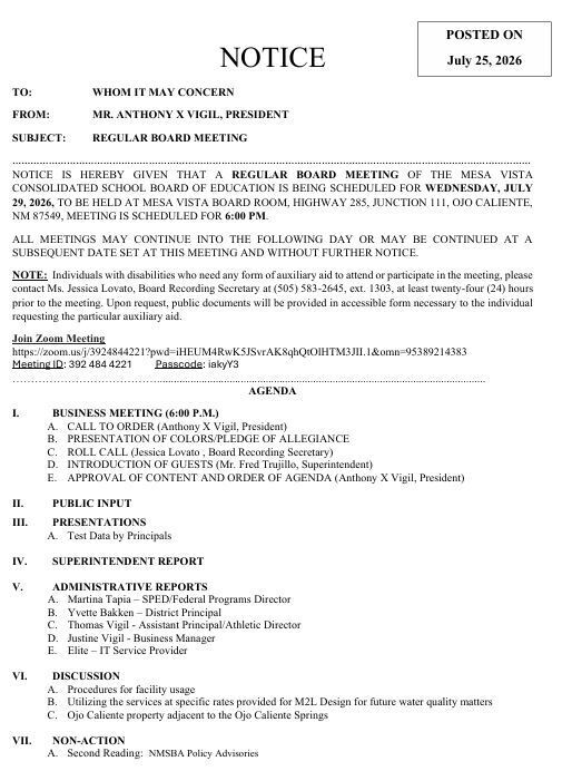 July 29 2026 Agenda