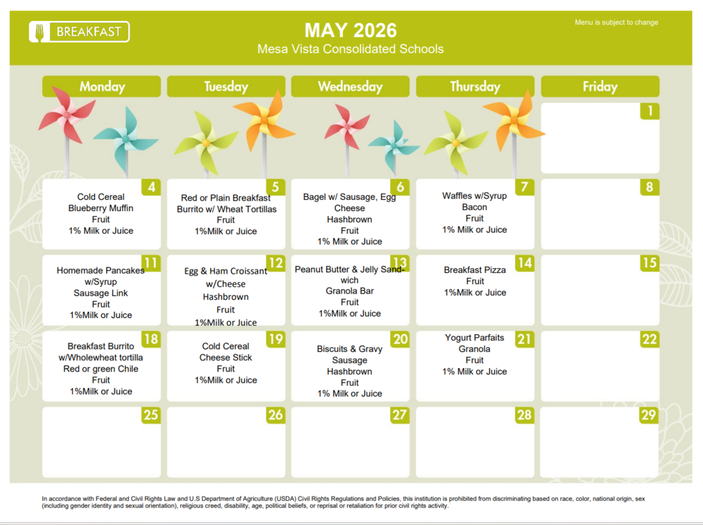May Breakfast Menu