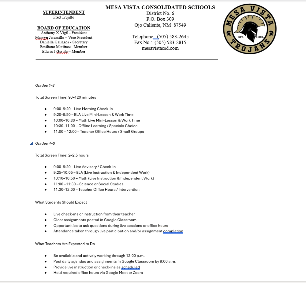 Remote Day Procedures 1st-6th Grades