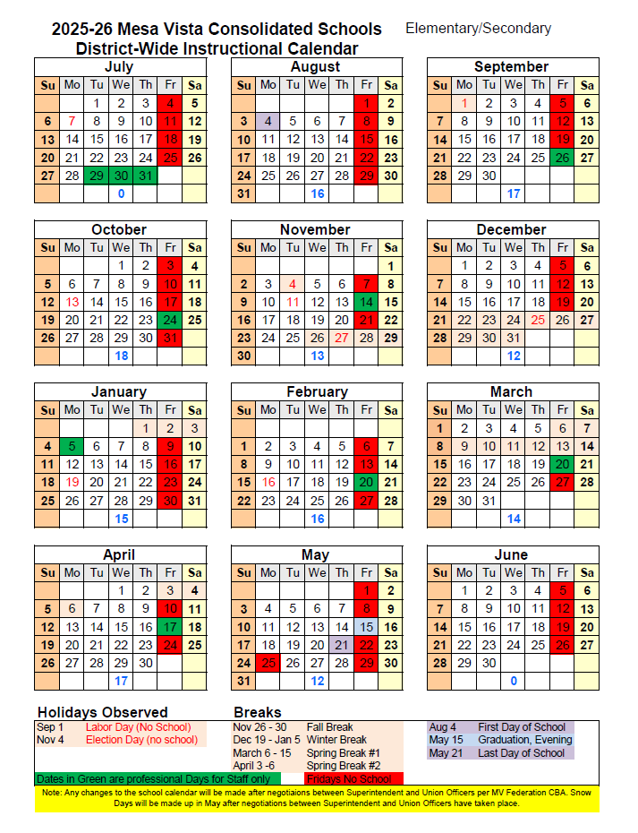 25-26 Instructional Calendar
