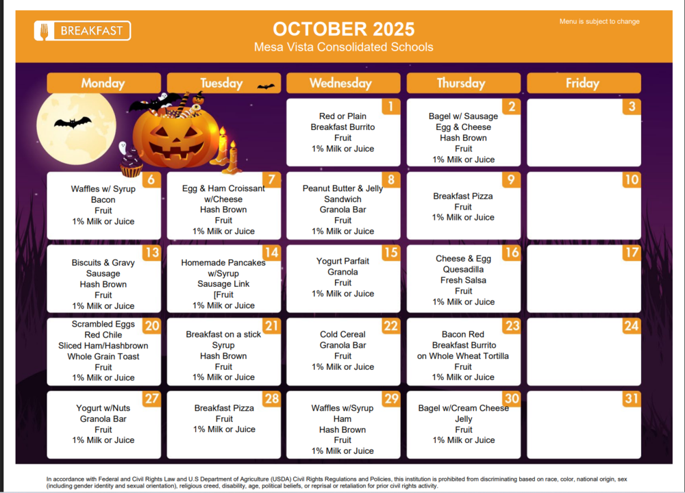 October Breakfast Menu