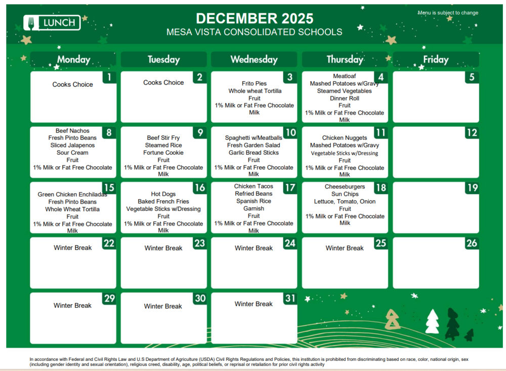 December Lunch Menu