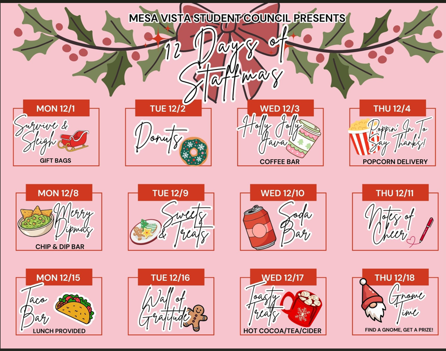 MVHS Student Council is Celebrating the 12 Days of Staffmas!