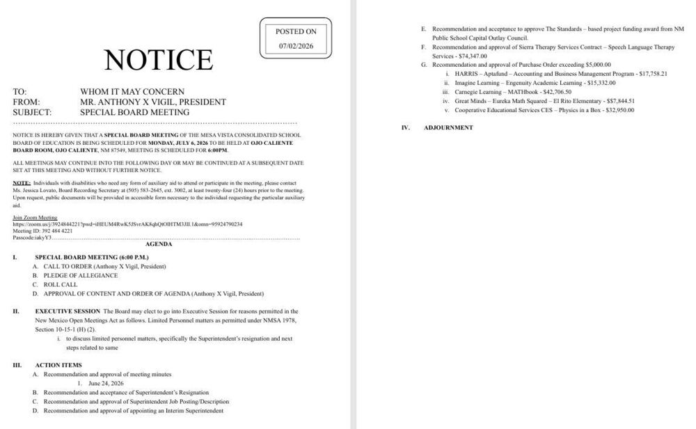 July 6 Agenda