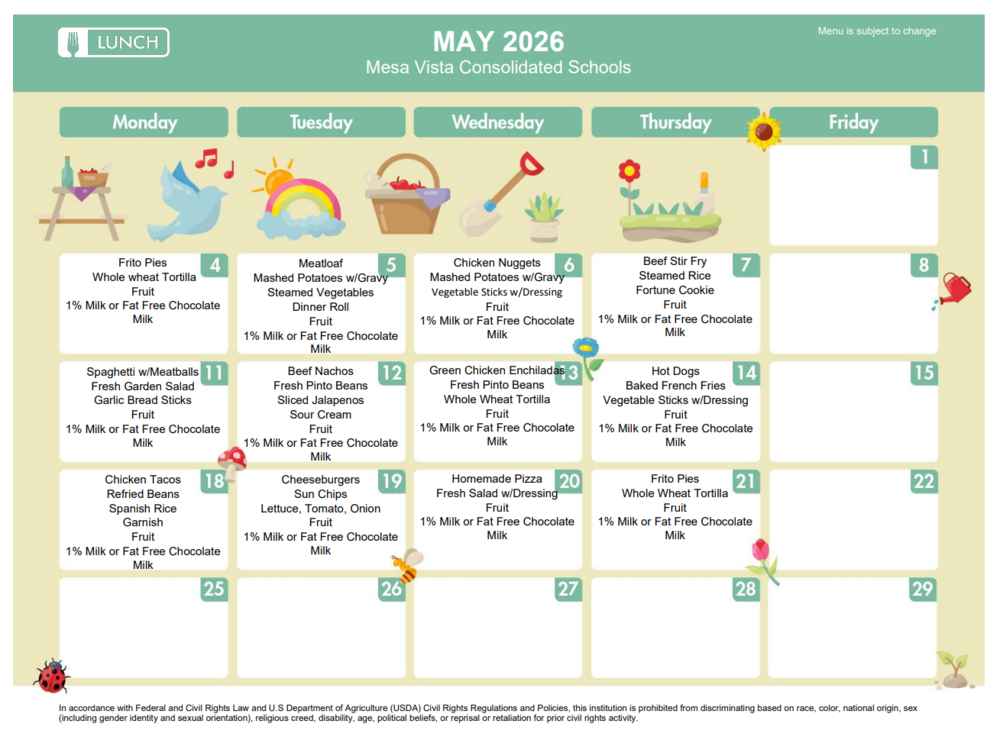 May Lunch Menu