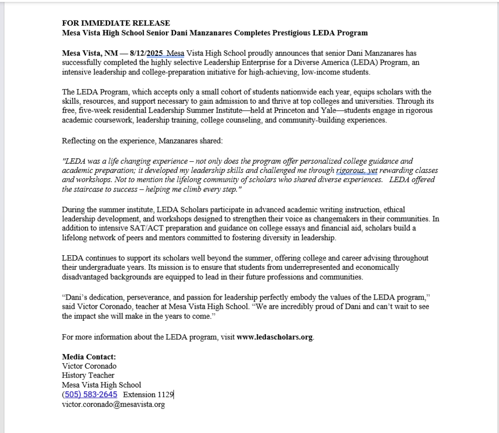 Dani Manzanares Completes Prestigious LEDA Program