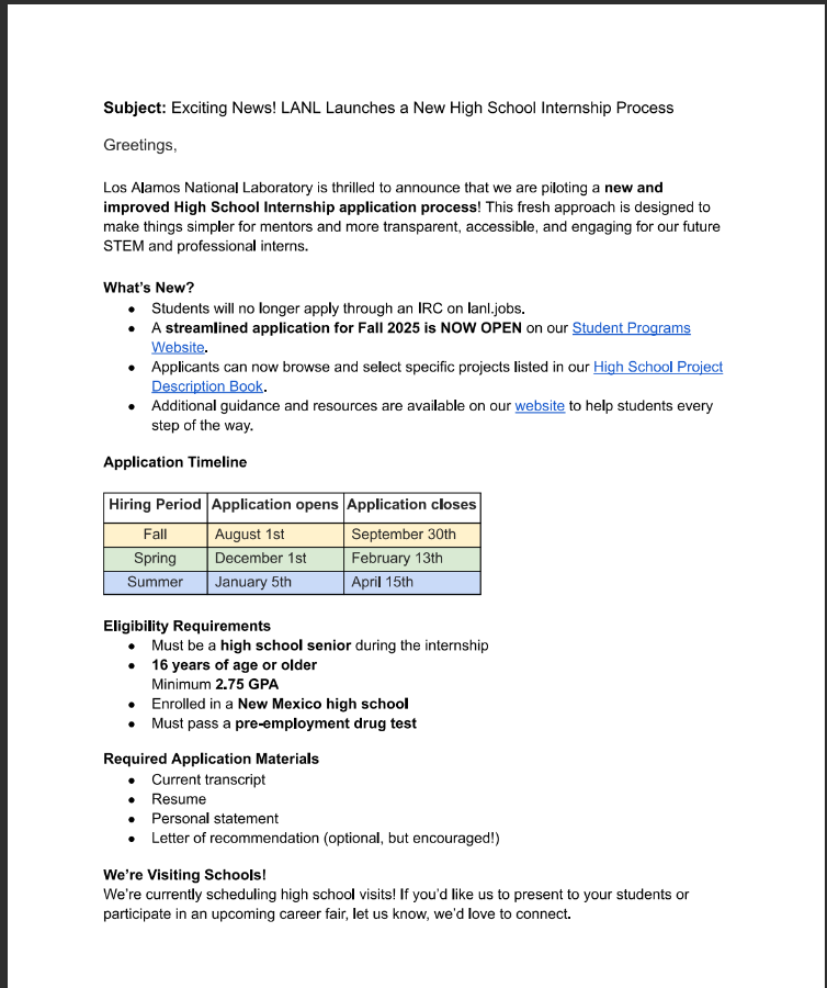 LANL Internships  Are You Interested?  See this information sheet and apply!